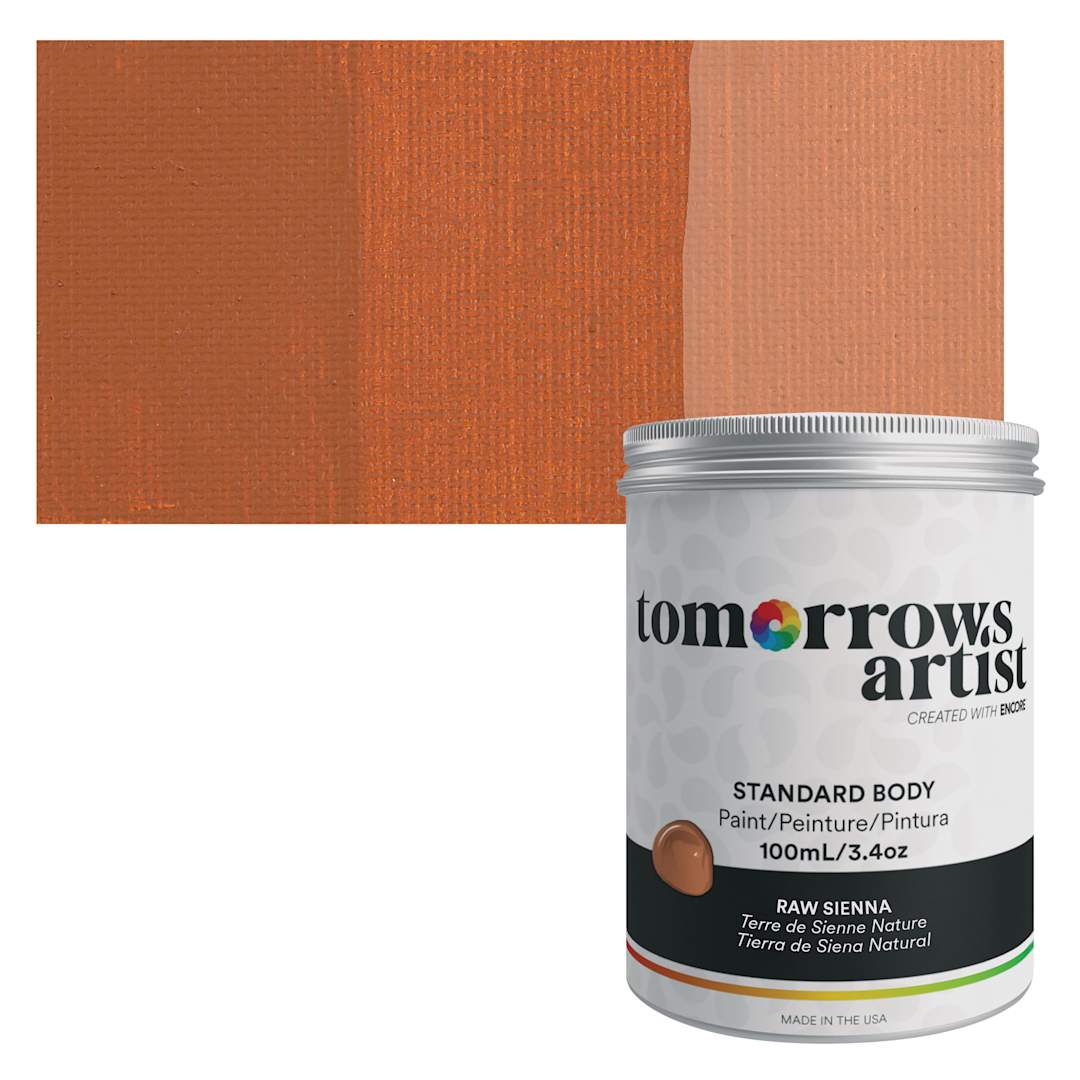 Open in modal - Tomorrow's Artist Eco-Friendly Standard Body Acrylic Paint - Raw Sienna, 100 ml jar and swatch