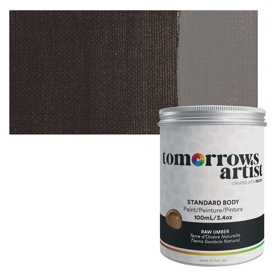 Open in modal - Tomorrow's Artist Eco-Friendly Standard Body Acrylic Paint - Raw Umber, 100 ml jar and swatch
