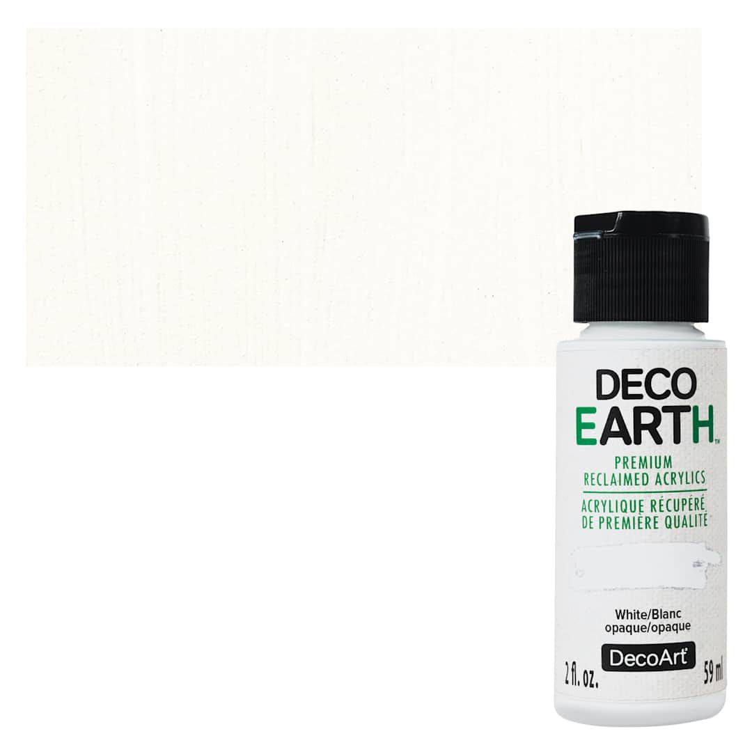 Open in modal - DecoArt DecoEarth Premium Reclaimed Acrylic Paint - White, 2 oz bottle with swatch