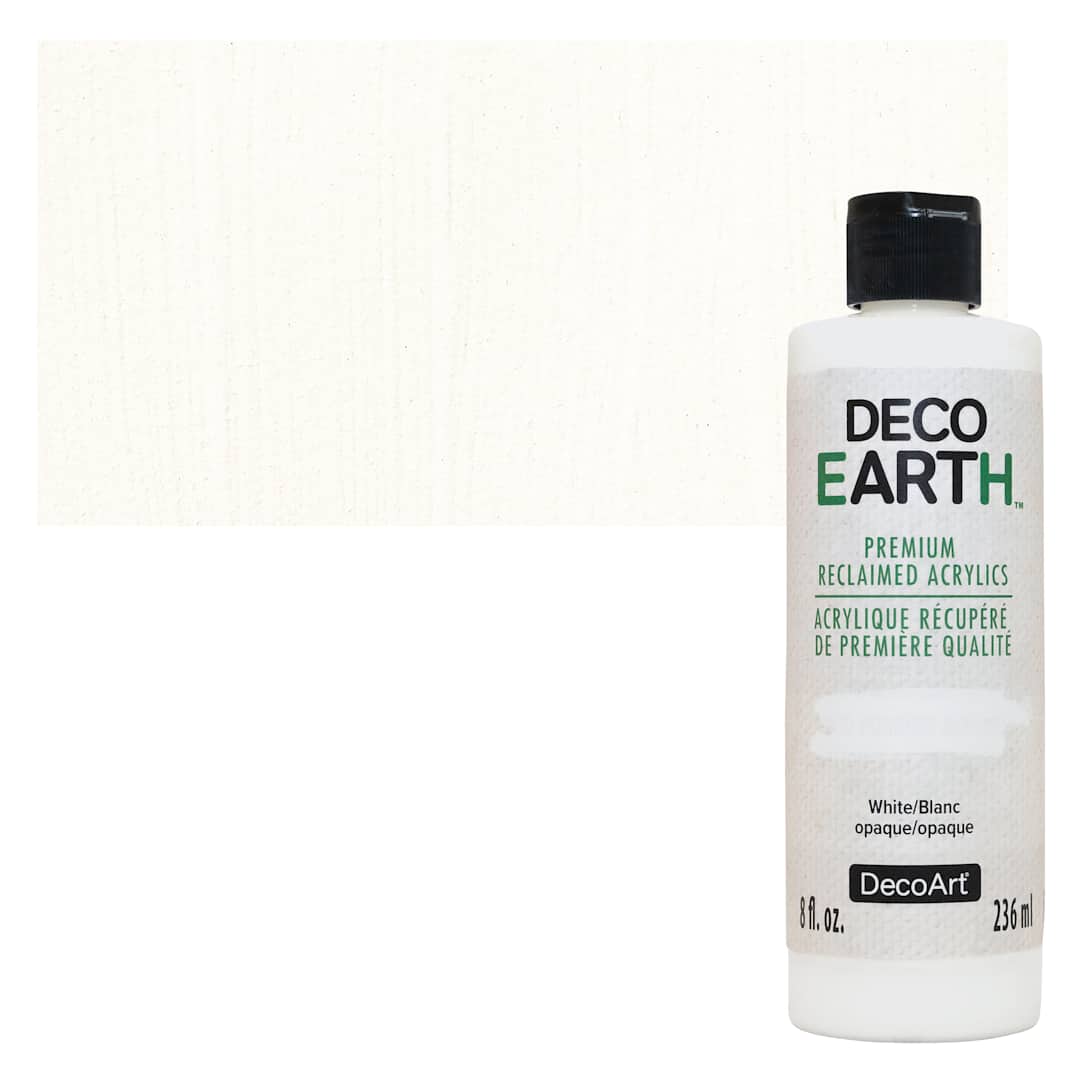 Open in modal - DecoArt DecoEarth Premium Reclaimed Acrylic Paint - White, 8 oz bottle with swatch