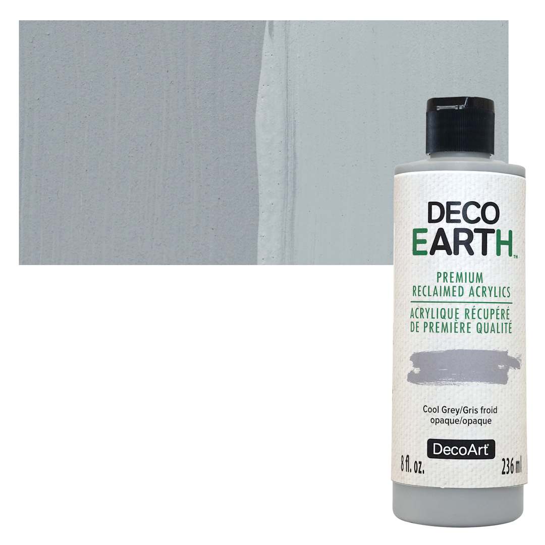 Open in modal - DecoArt DecoEarth Premium Reclaimed Acrylic Paint - Cool Grey, 8 oz bottle with swatch