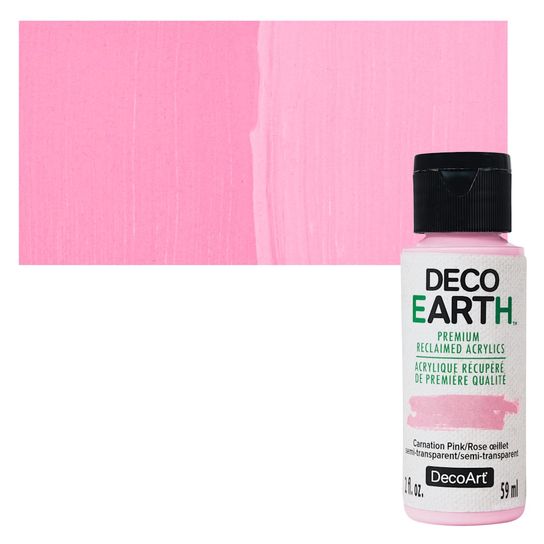 Open in modal - DecoArt DecoEarth Premium Reclaimed Acrylic Paint - Carnation Pink, 2 oz bottle with swatch