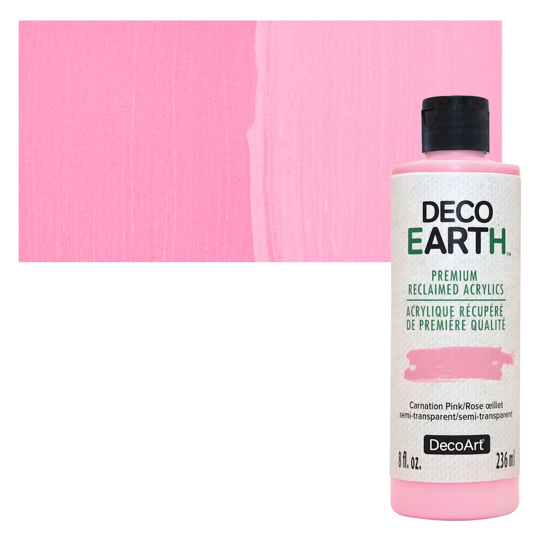 Open in modal - DecoArt DecoEarth Premium Reclaimed Acrylic Paint - Carnation Pink, 8 oz bottle with swatch