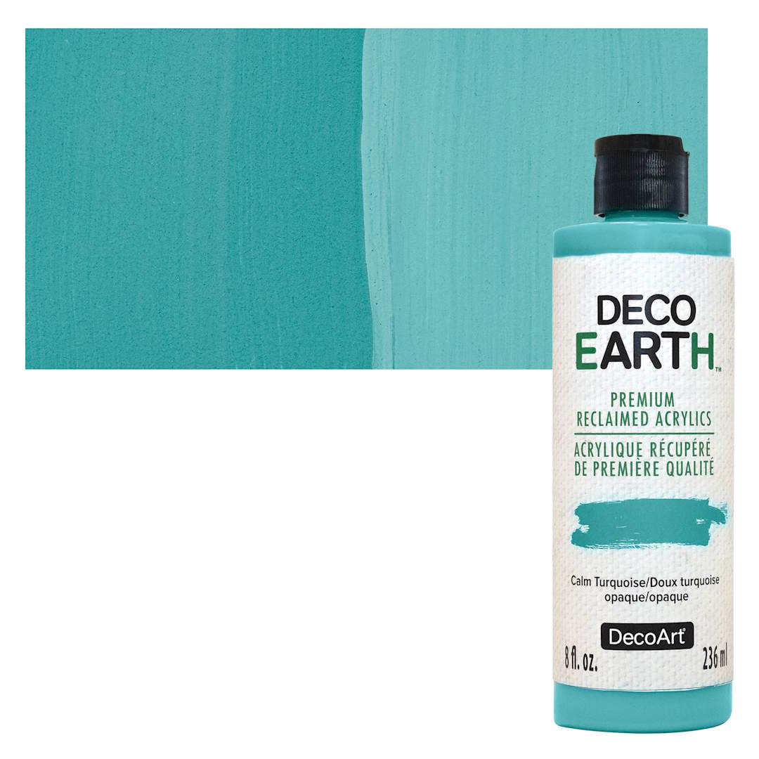 Open in modal - DecoArt DecoEarth Premium Reclaimed Acrylic Paint - Calm Turquoise, 8 oz bottle with swatch
