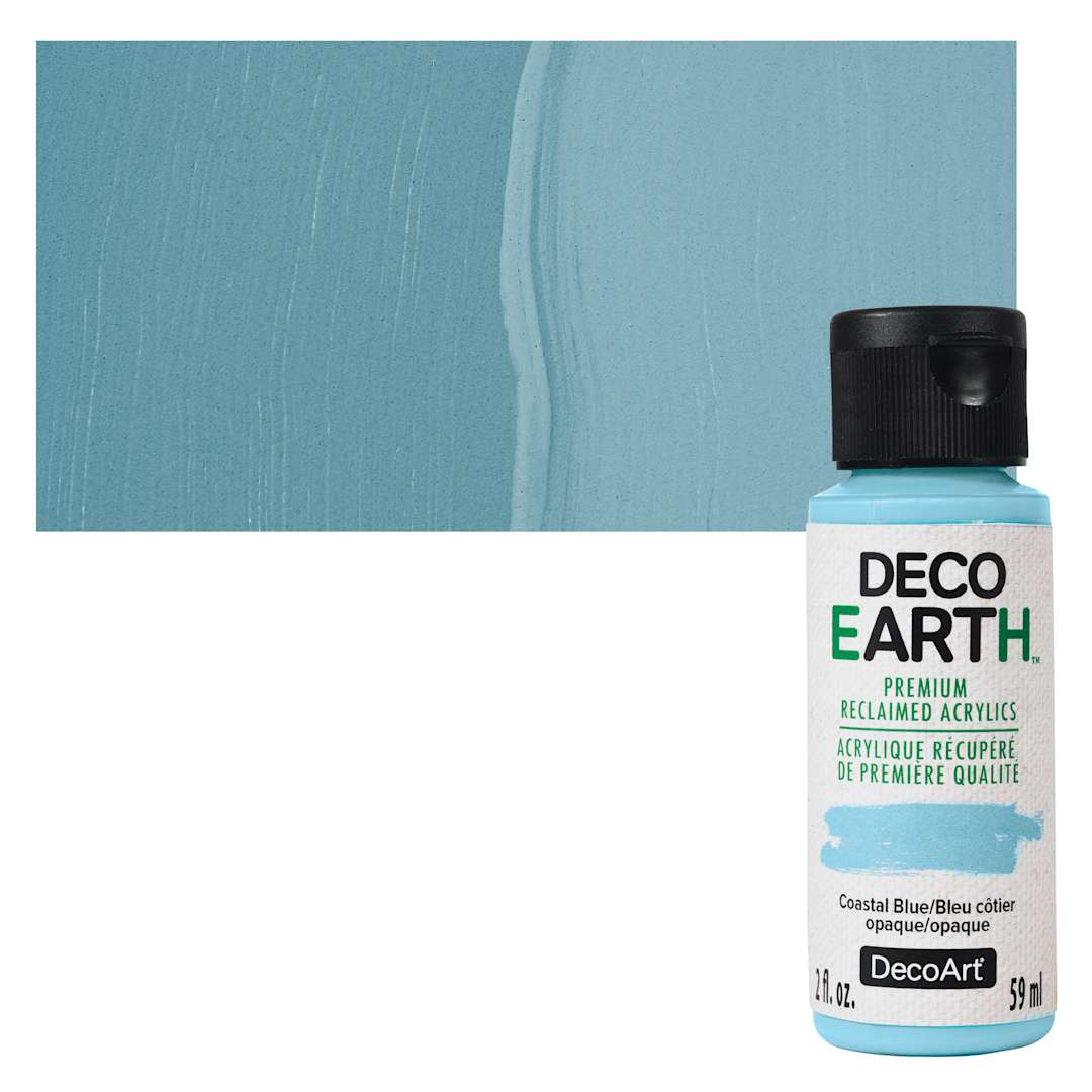 Open in modal - DecoArt DecoEarth Premium Reclaimed Acrylic Paint - Coastal Blue, 2 oz bottle with swatch