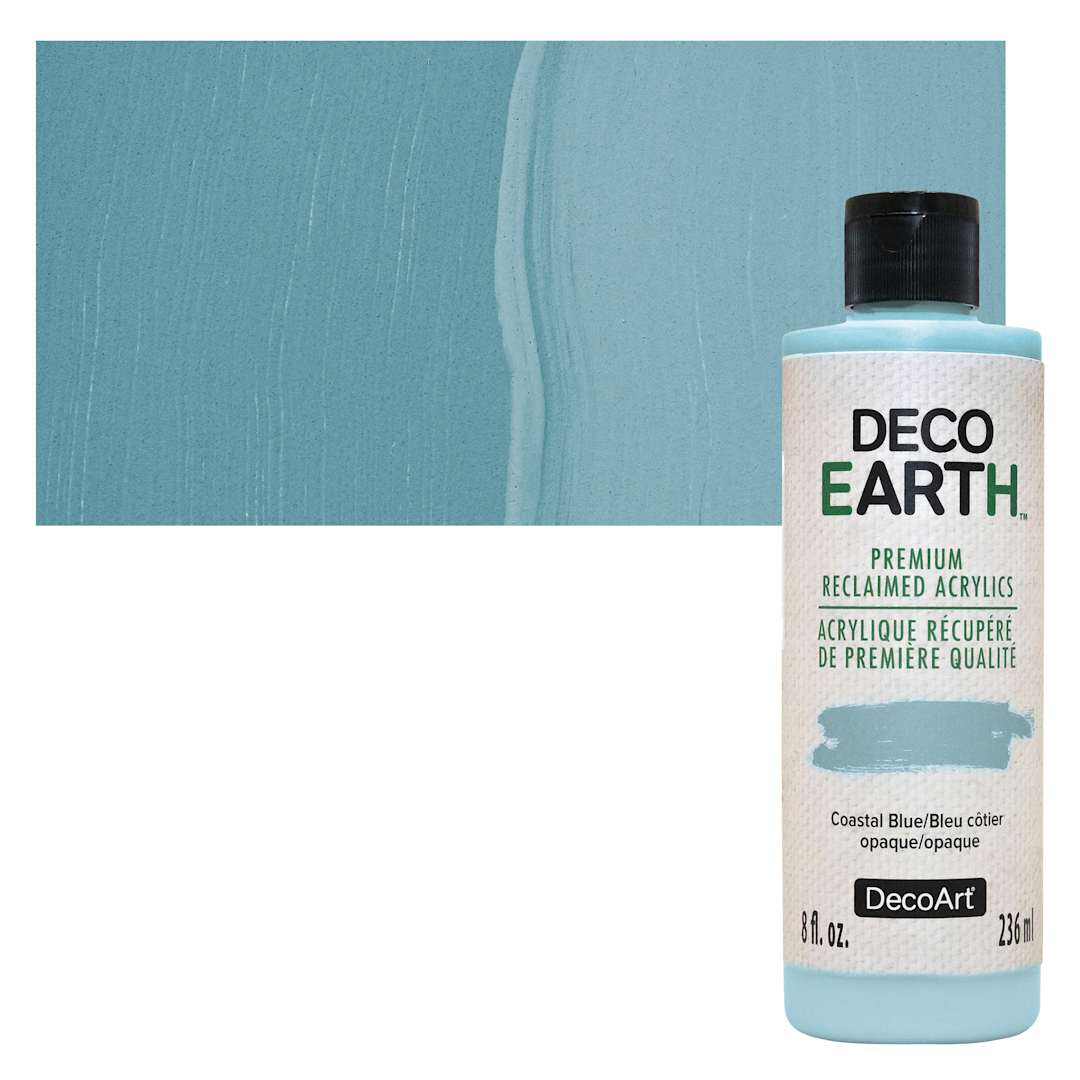 Open in modal - DecoArt DecoEarth Premium Reclaimed Acrylic Paint - Coastal Blue, 8 oz bottle with swatch