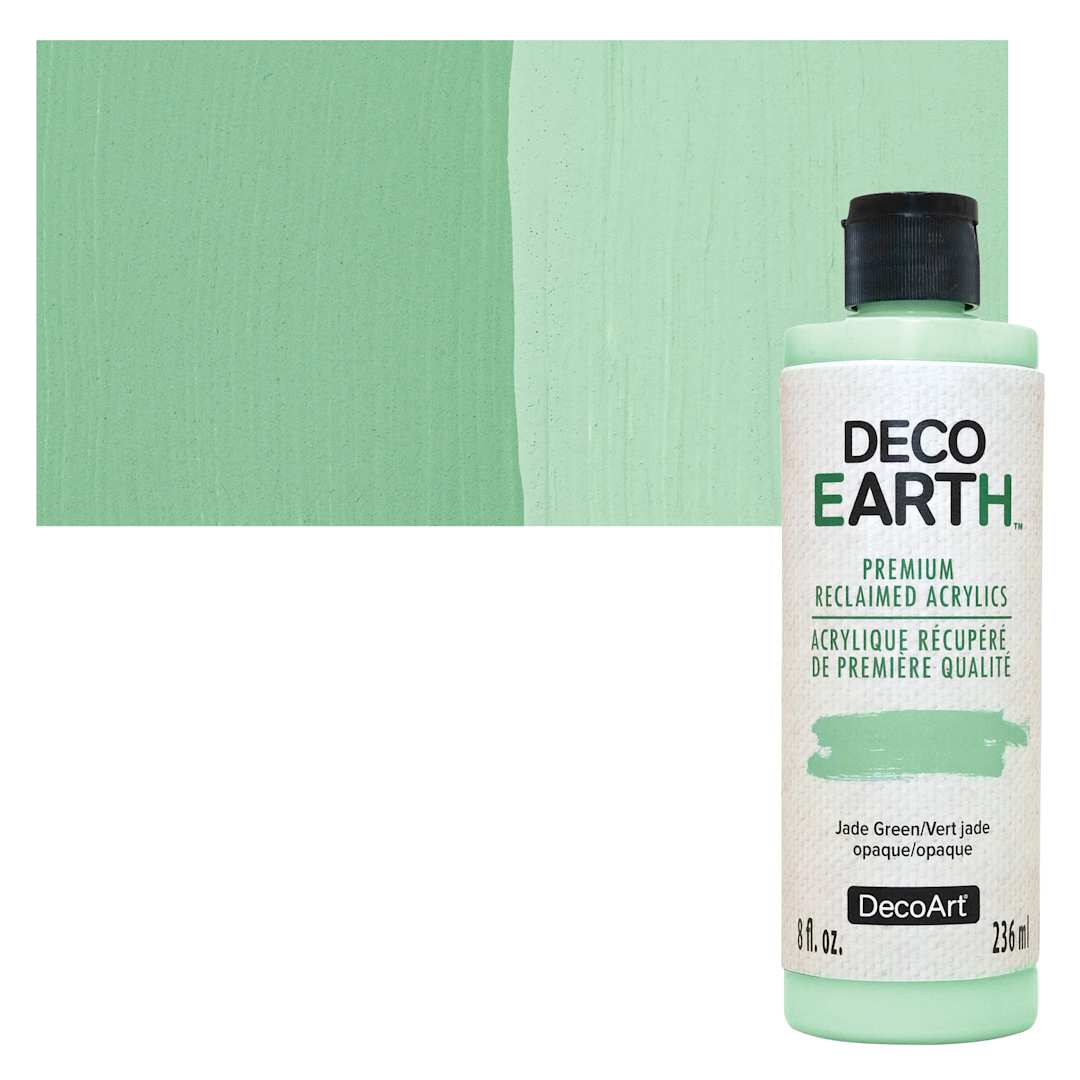 Open in modal - DecoArt DecoEarth Premium Reclaimed Acrylic Paint - Jade Green, 8 oz bottle with swatch
