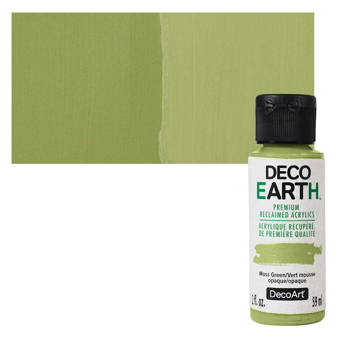Open in modal - DecoArt DecoEarth Premium Reclaimed Acrylic Paint - Moss Green, 2 oz bottle with swatch