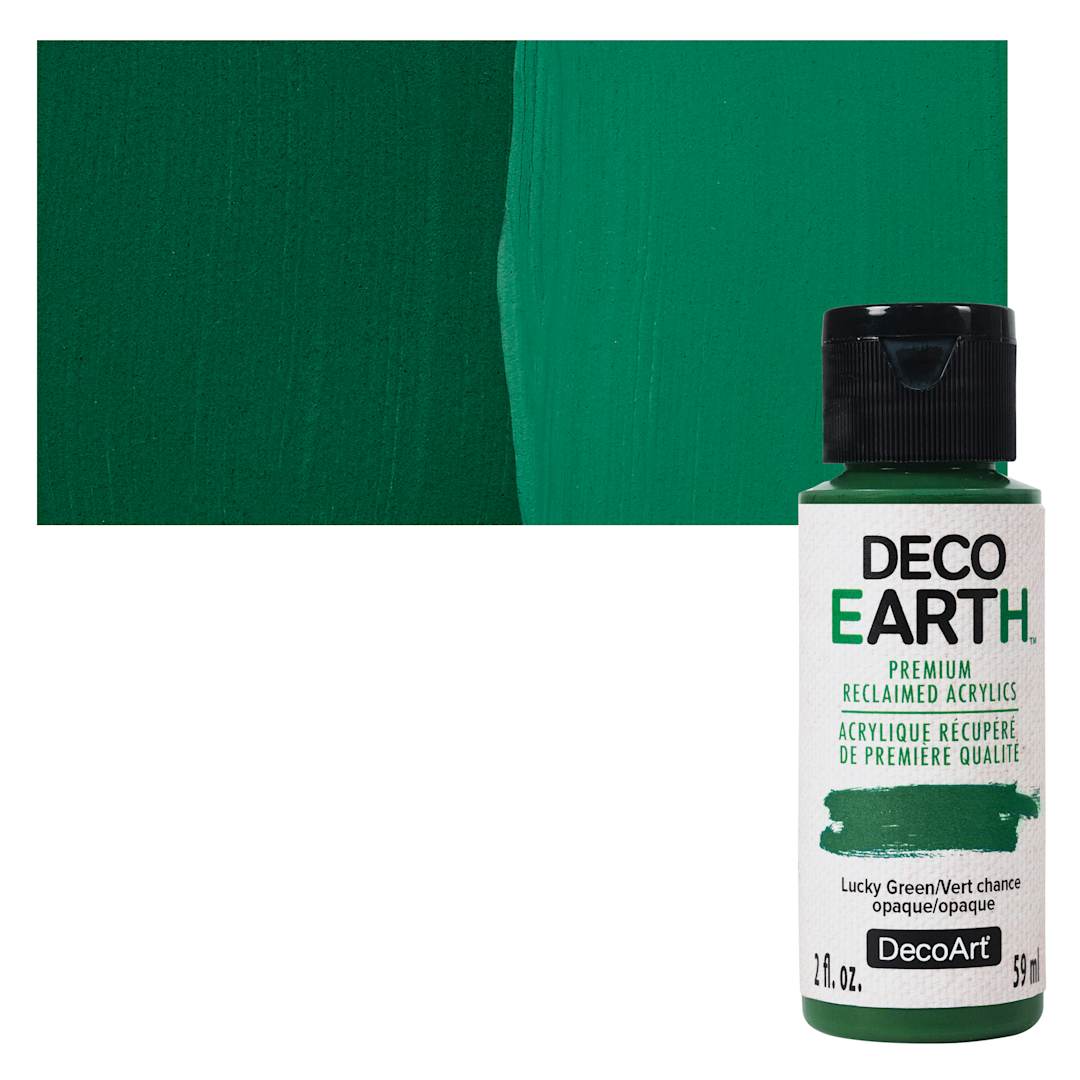 Open in modal - DecoArt DecoEarth Premium Reclaimed Acrylic Paint - Lucky Green, 2 oz bottle with swatch
