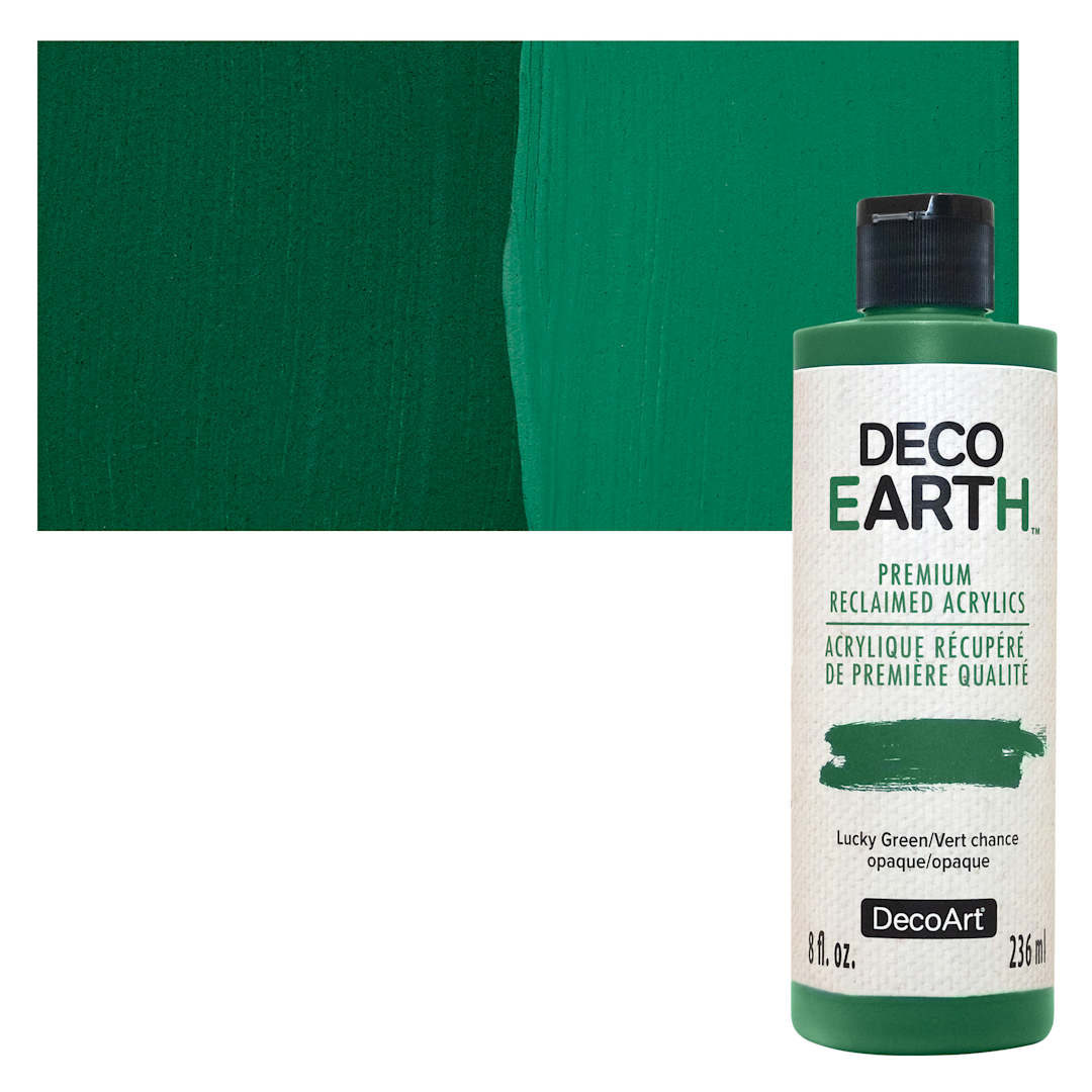 Open in modal - DecoArt DecoEarth Premium Reclaimed Acrylic Paint - Lucky Green, 8 oz bottle with swatch