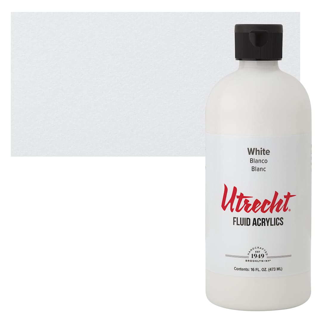 Open in modal - Utrecht Fluid Acrylic - Titanium White, 16 oz bottle and swatch