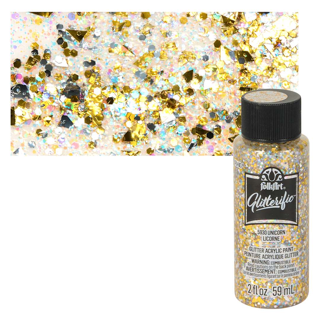 Open in modal - FolkArt Glitterific Acrylic Paint - Unicorn - Bottle and Swatch