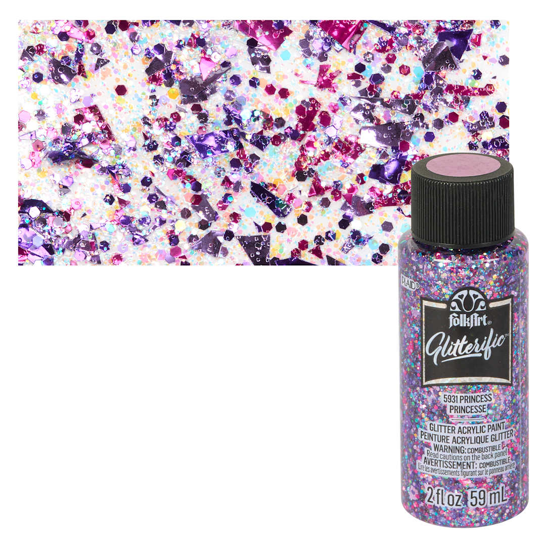 Open in modal - FolkArt Glitterific Acrylic Paint - Princess - Bottle and Swatch