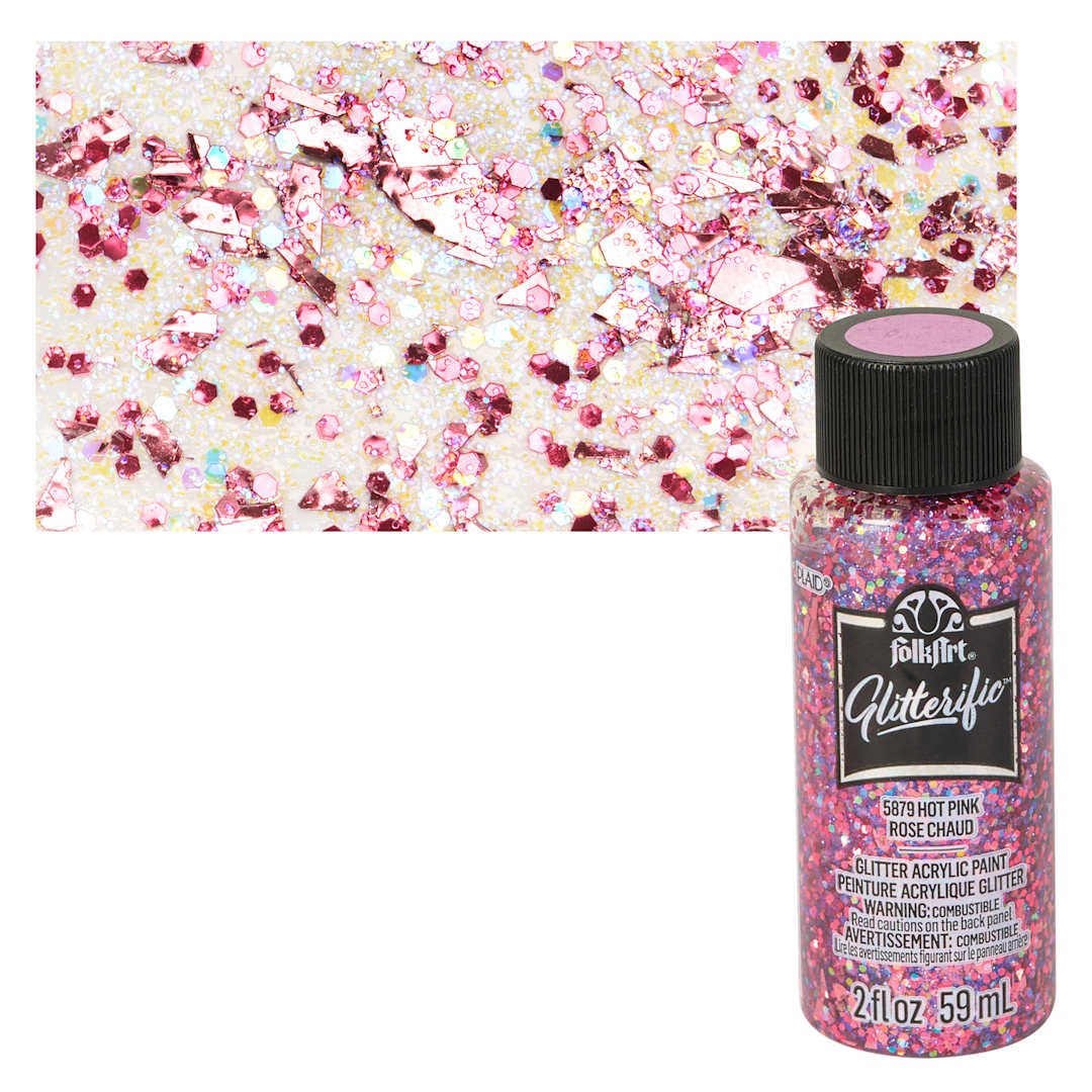 Open in modal - FolkArt Glitterific Acrylic Paint - Hot Pink - Bottle and Swatch