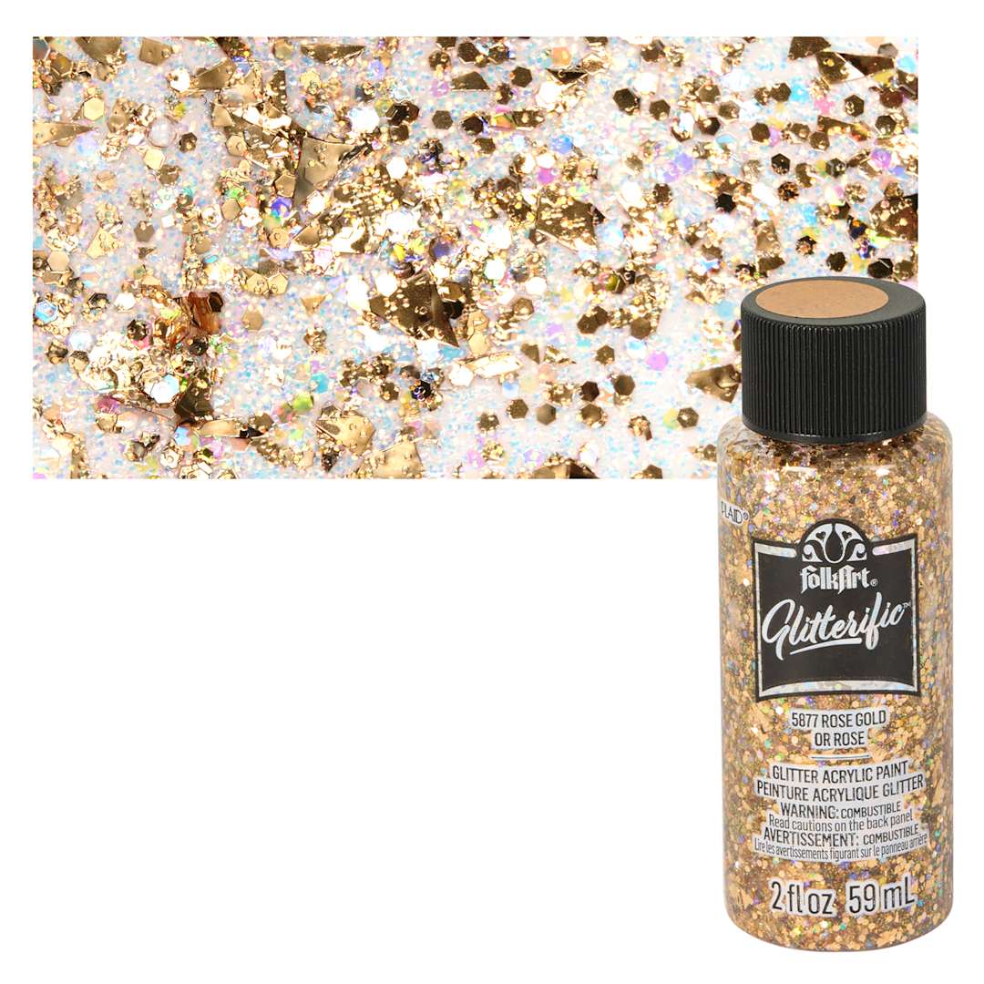 Open in modal - FolkArt Glitterific Acrylic Paint - Rose Gold - Bottle and Swatch