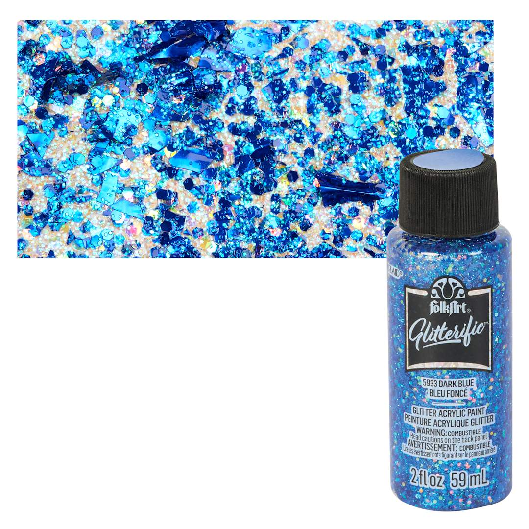 Open in modal - FolkArt Glitterific Acrylic Paint - Dark Blue - Bottle and Swatch