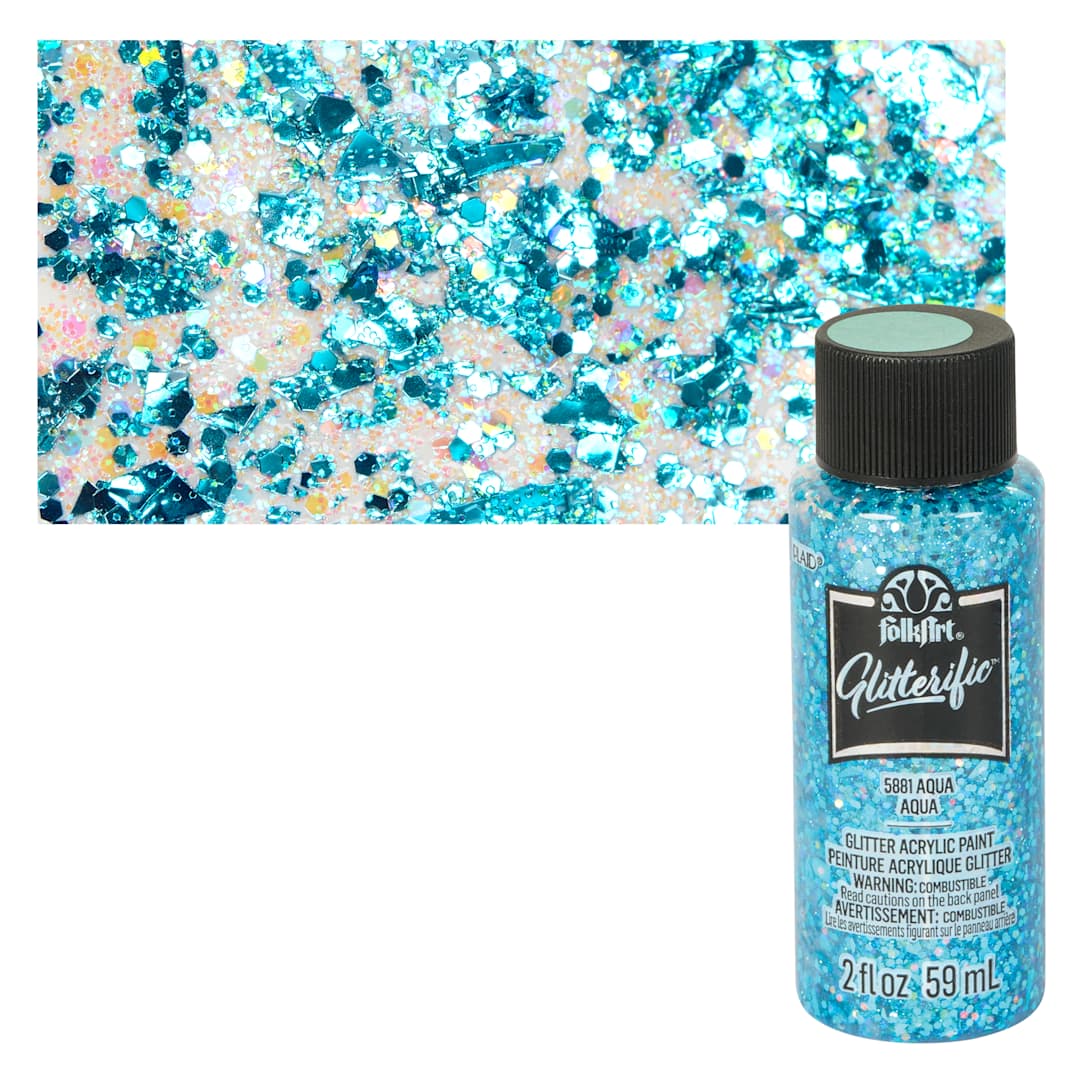 Open in modal - FolkArt Glitterific Acrylic Paint - Aqua - Bottle and Swatch