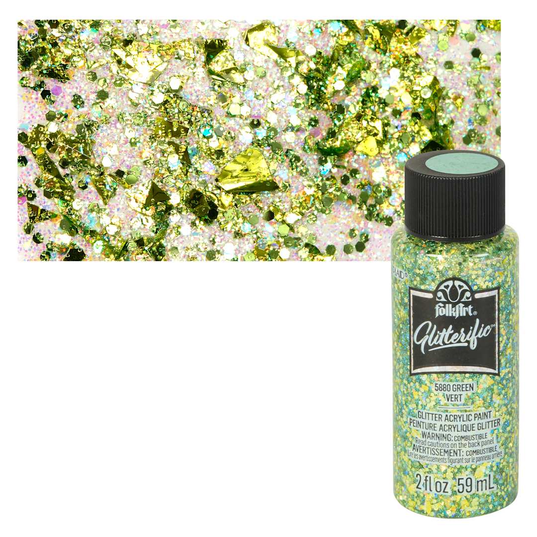 Open in modal - FolkArt Glitterific Acrylic Paint - Green - Bottle and Swatch