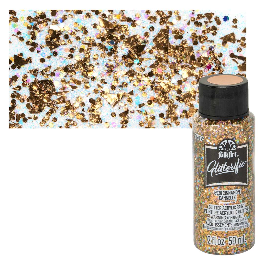 Open in modal - FolkArt Glitterific Acrylic Paint - Cinnamon - Bottle and Swatch