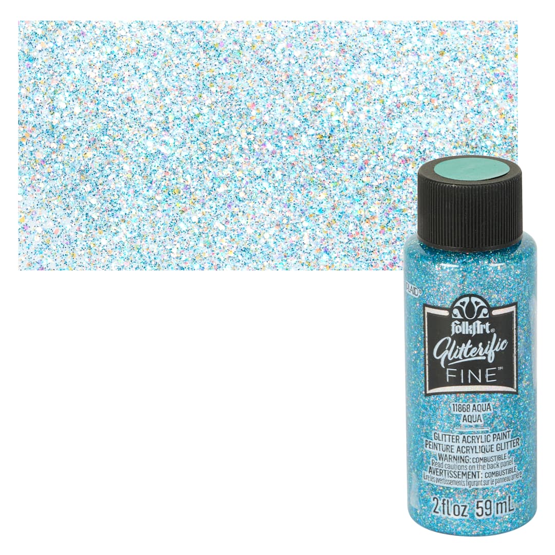 Open in modal - FolkArt Glitterific Fine Acrylic Paint - Aqua - Bottle and Swatch