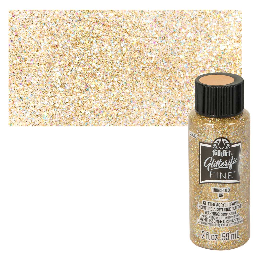Open in modal - FolkArt Glitterific Fine Acrylic Paint - Gold - Bottle and Swatch