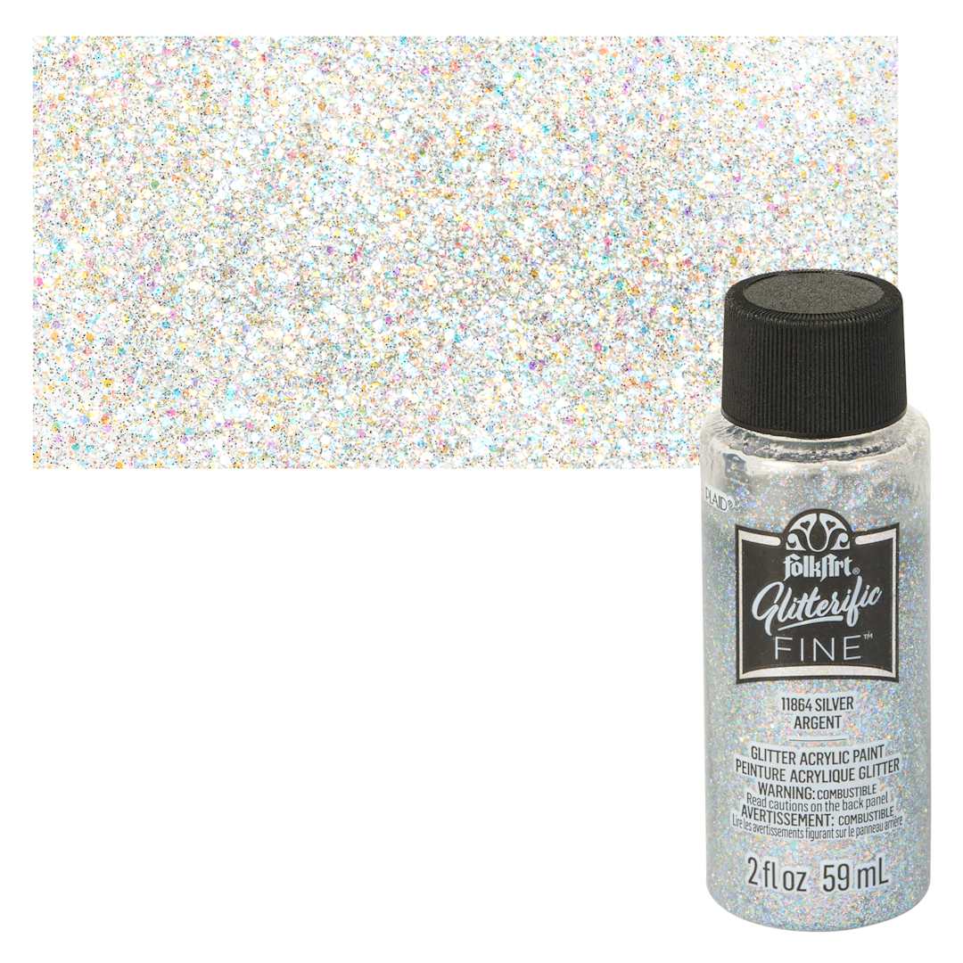 Open in modal - FolkArt Glitterific Fine Acrylic Paint - Silver - Bottle and Swatch