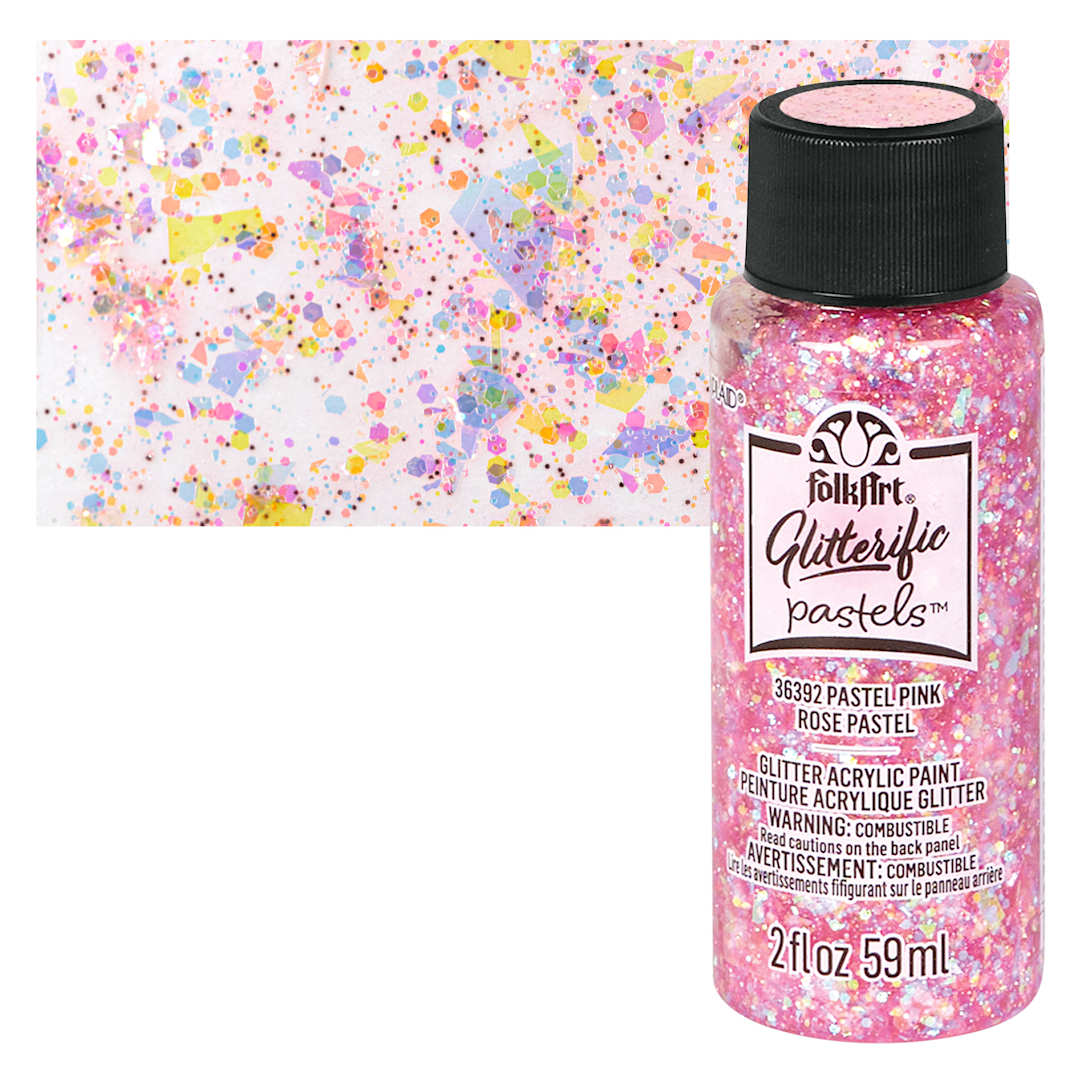 Open in modal - FolkArt Glitterific Pastel Paint - Pastel Pink, 2 oz, bottle with swatch