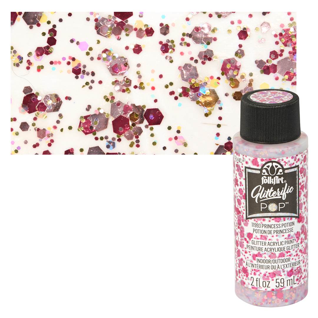 Open in modal - FolkArt Glitterific Pop Acrylic Paint - Princess Potion - Bottle and Swatch