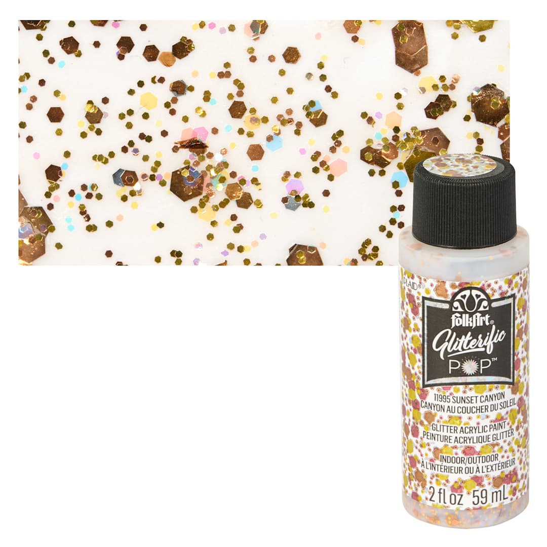 Open in modal - FolkArt Glitterific Pop Acrylic Paint - Sunset Canyon - Bottle and Swatch