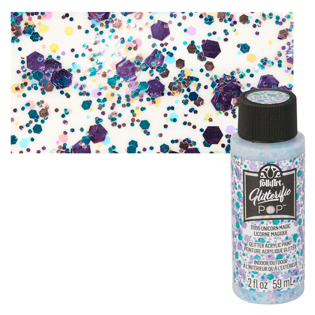 Open in modal - FolkArt Glitterific Pop Acrylic Paint - Unicorn Magic - Bottle and Swatch