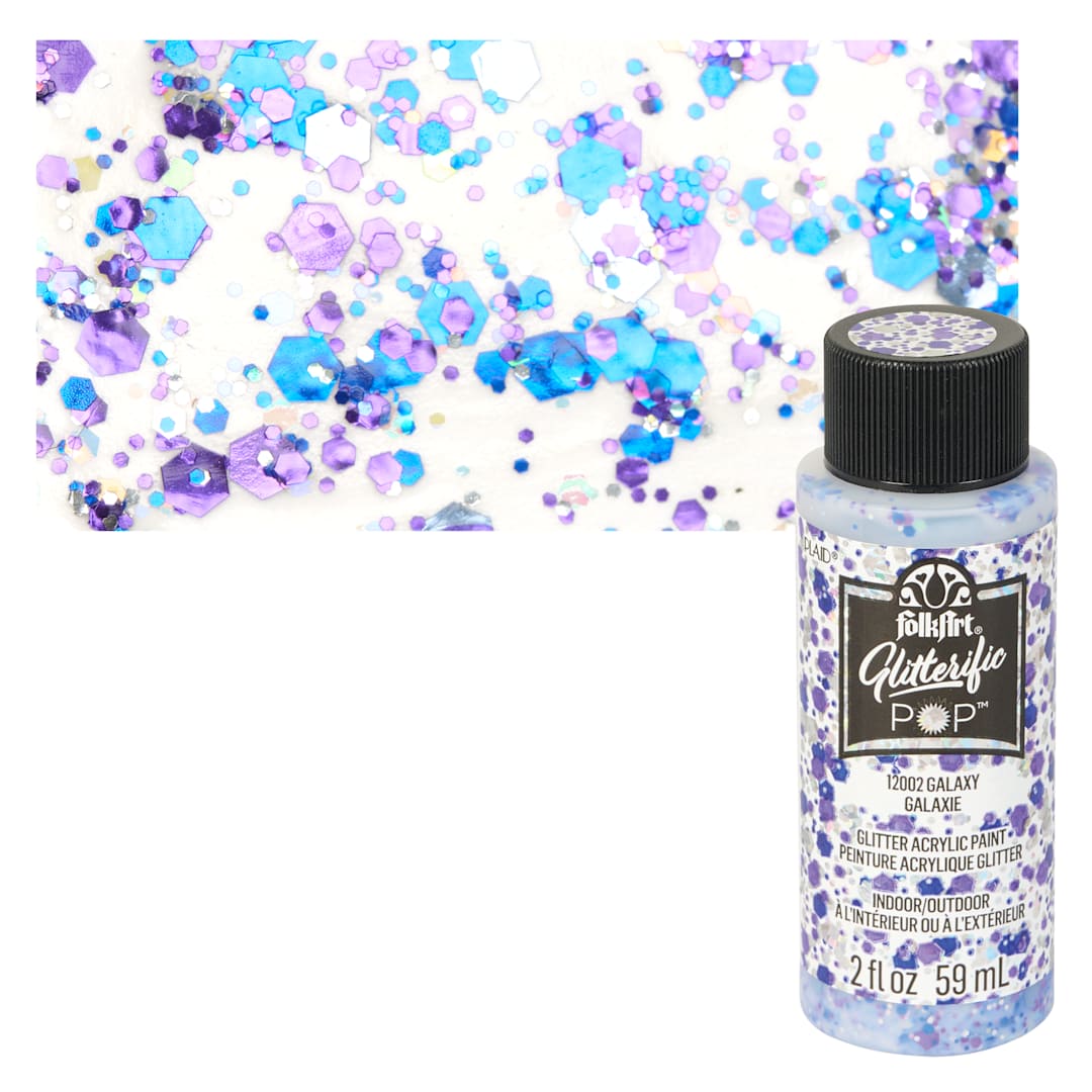 Open in modal - FolkArt Glitterific Pop Acrylic Paint - Galaxy - Bottle and Swatch