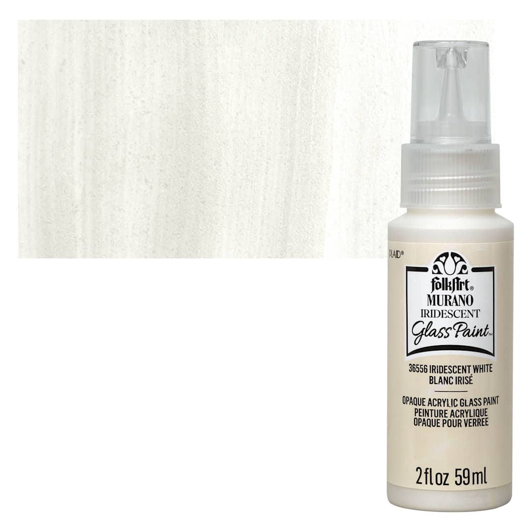 Open in modal - FolkArt Murano Glass Paint - Iridescent White, 2 oz bottle and swatch