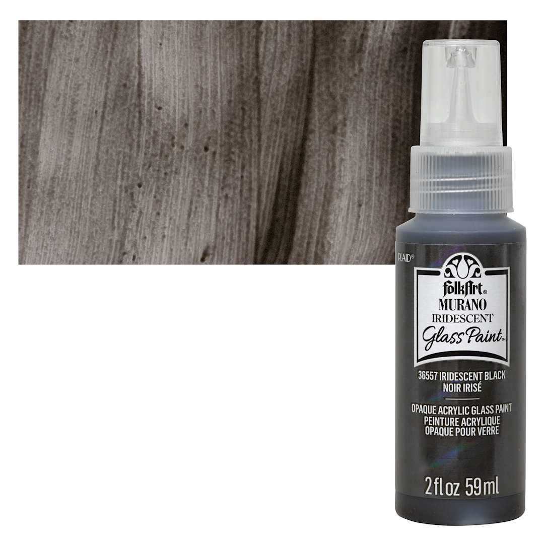 Open in modal - FolkArt Murano Glass Paint - Iridescent Black, 2 oz bottle and swatch