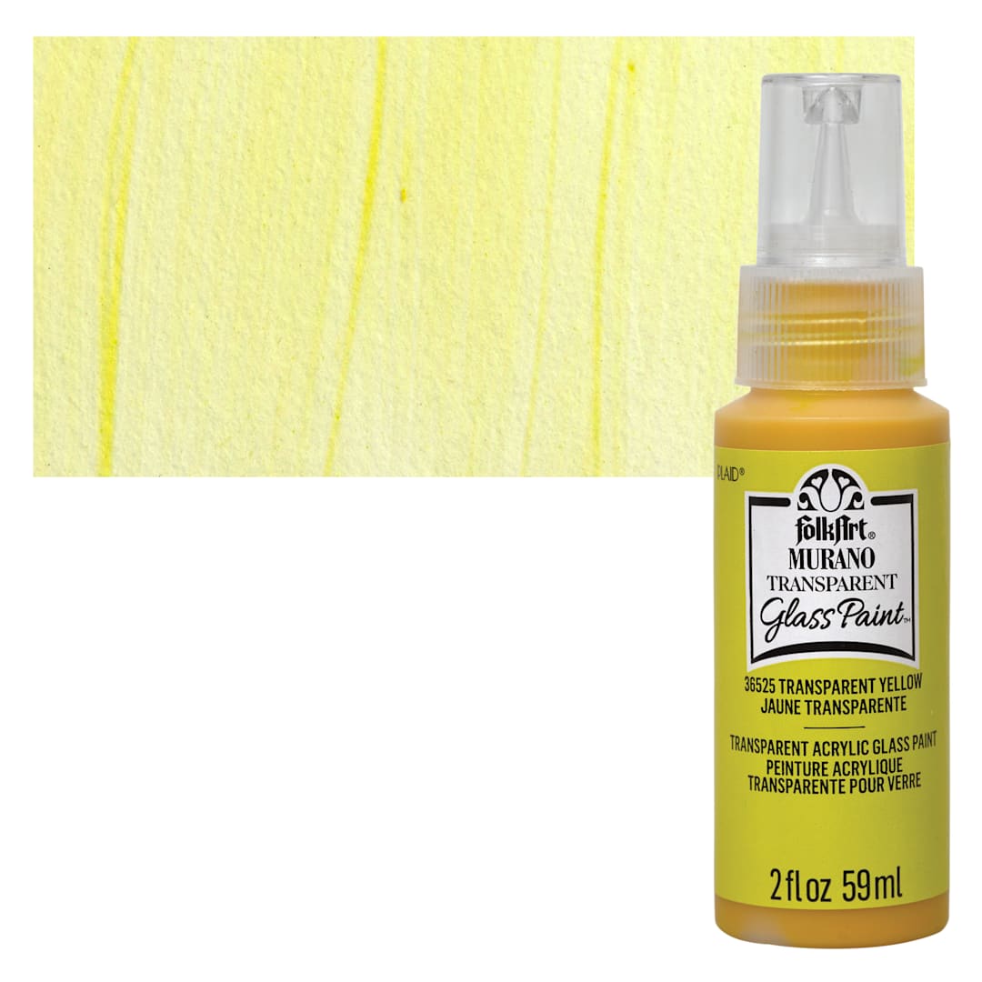 Open in modal - FolkArt Murano Glass Paint - Yellow, 2 oz bottle and swatch