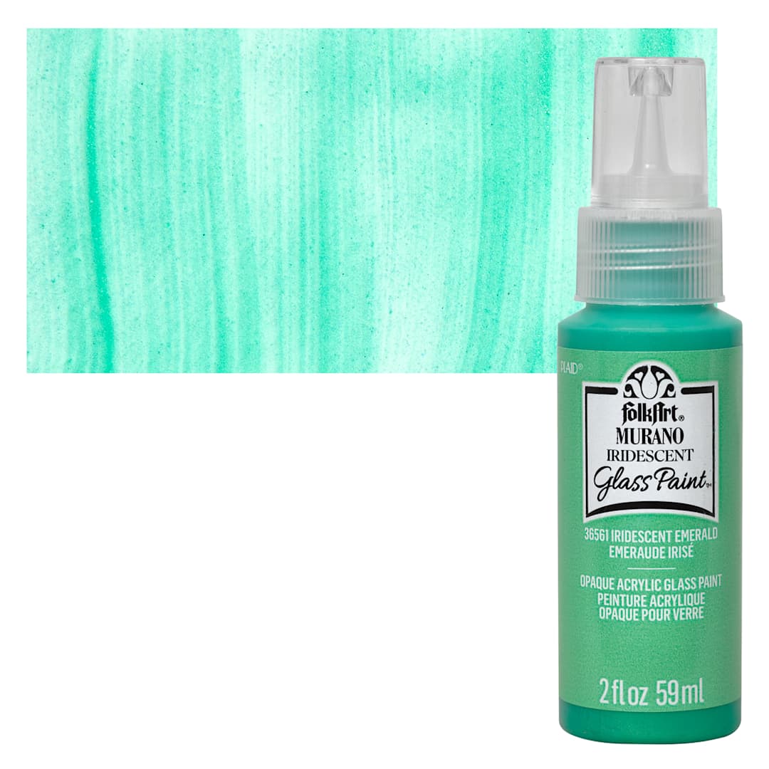 Open in modal - FolkArt Murano Glass Paint - Iridescent Emerald, 2 oz bottle and swatch