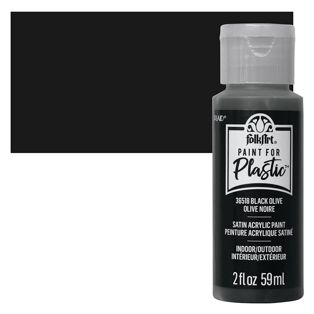 Open in modal - FolkArt Paint for Plastic - Black Olive, 2 oz bottle and swatch