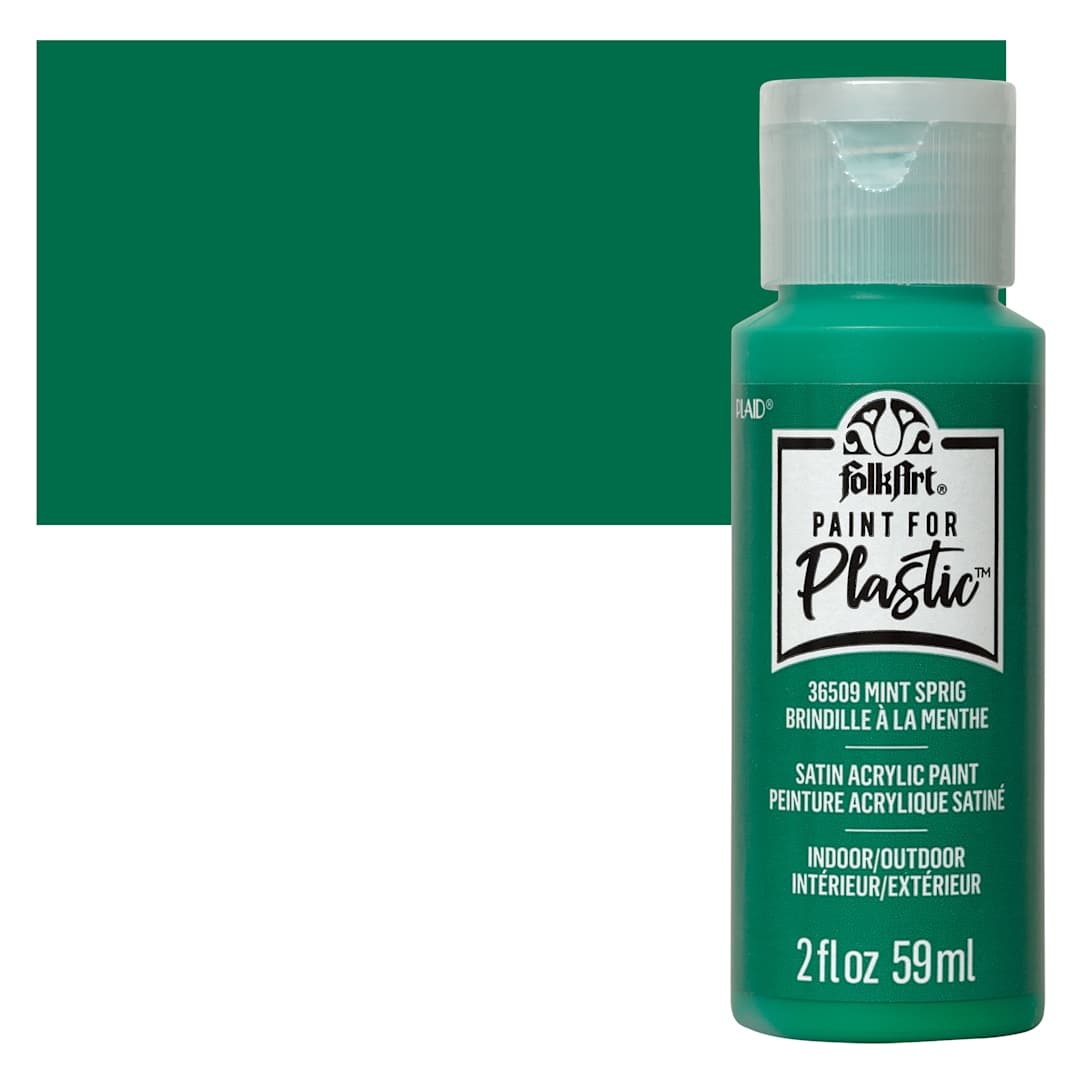 Open in modal - FolkArt Paint for Plastic - Mint Sprig, 2 oz bottle and swatch