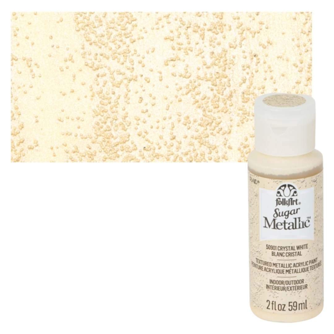 Open in modal - Plaid FolkArt Sugar Metallic Acrylic Paint - Crystal White - Bottle and Swatch