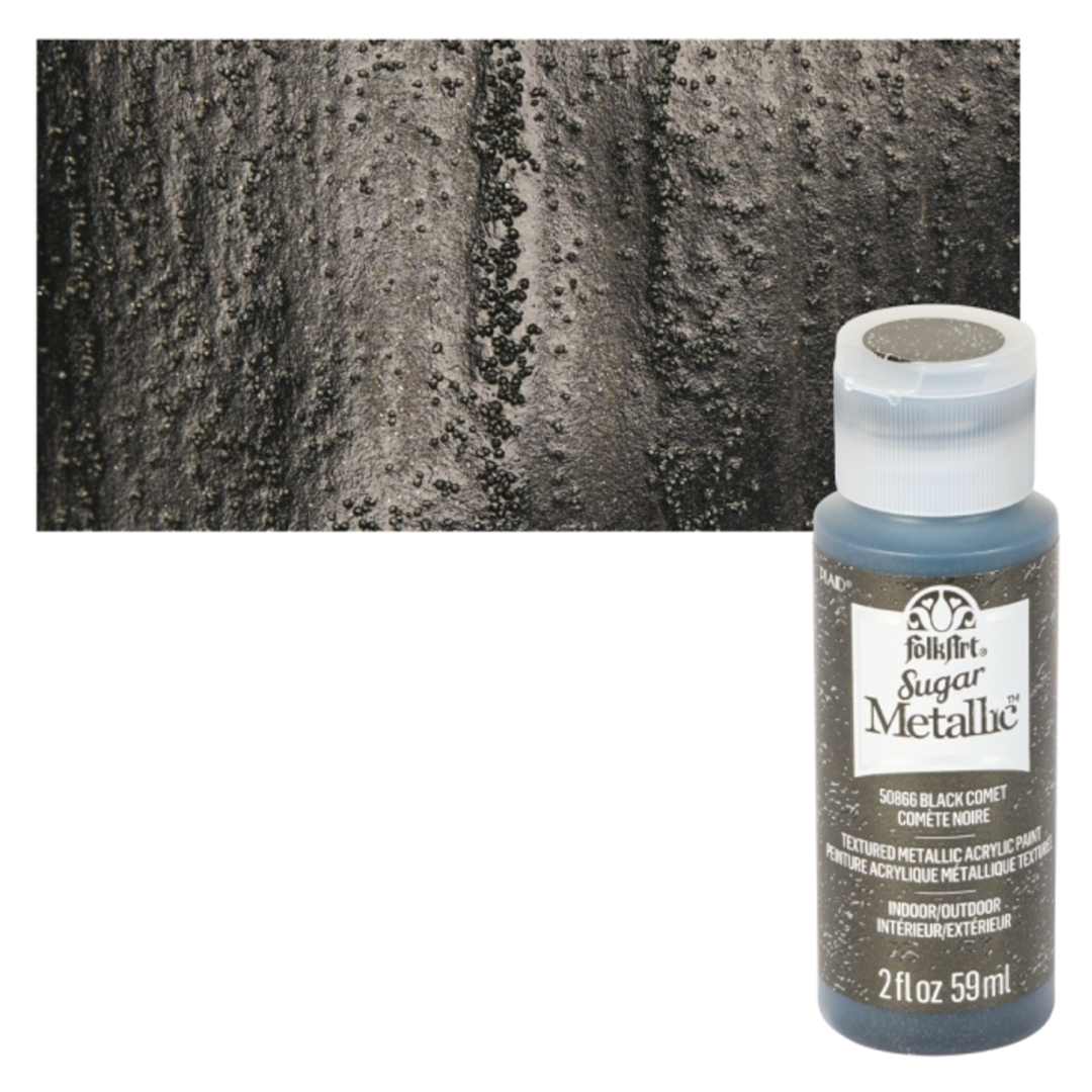Open in modal - Plaid FolkArt Sugar Metallic Acrylic Paint - Black Comet - Bottle and Swatch