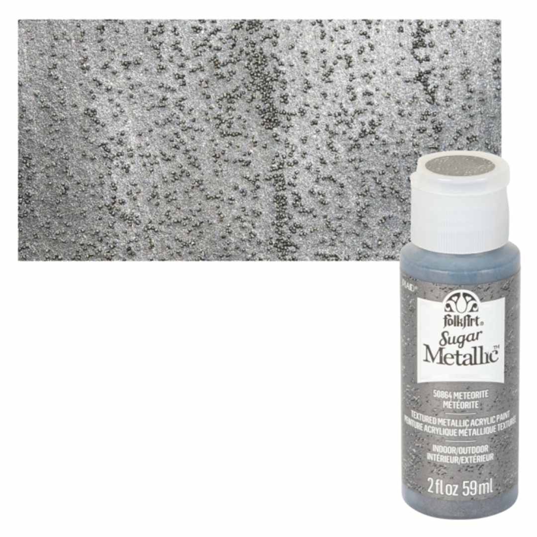 Open in modal - Plaid FolkArt Sugar Metallic Acrylic Paint - Meteorite - Bottle and Swatch