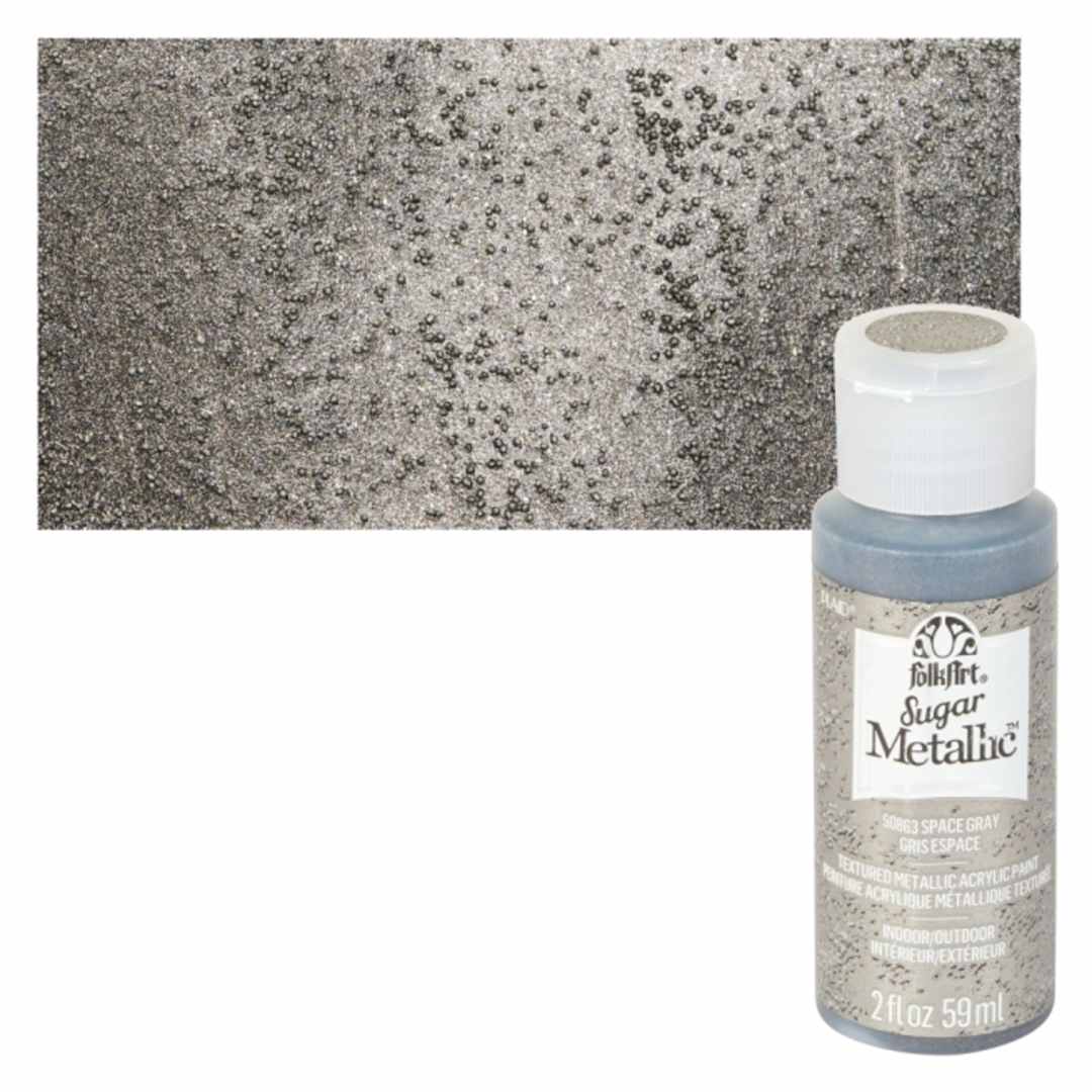 Open in modal - Plaid FolkArt Sugar Metallic Acrylic Paint - Space Gray - Bottle and Swatch