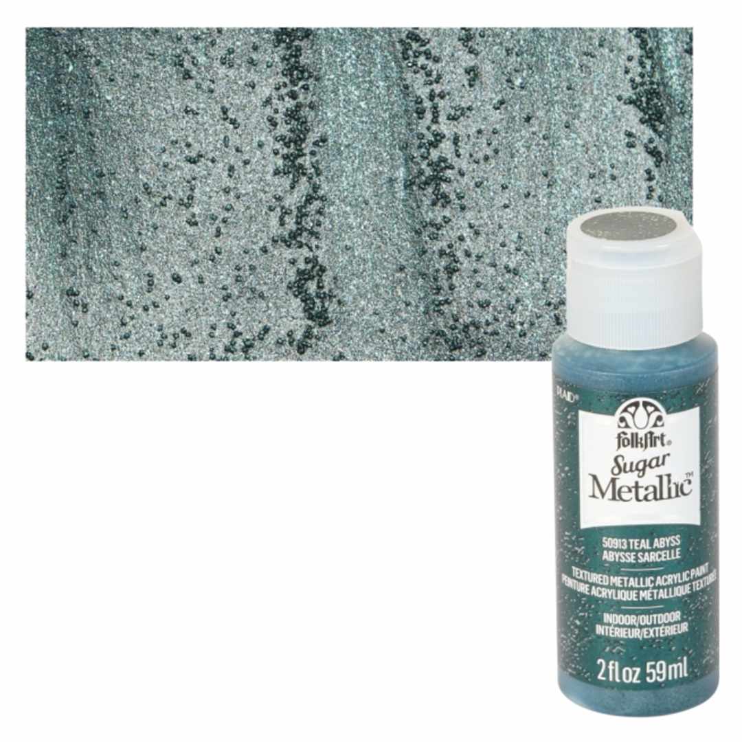 Open in modal - Plaid FolkArt Sugar Metallic Acrylic Paint - Teal Abyss - Bottle and Swatch