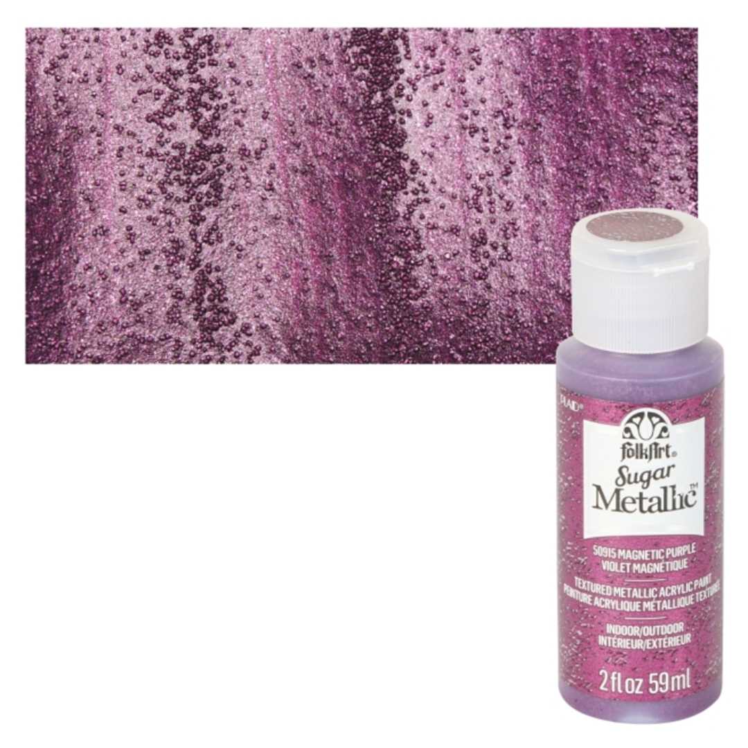 Open in modal - Plaid FolkArt Sugar Metallic Acrylic Paint - Magnetic Purple - Bottle and Swatch