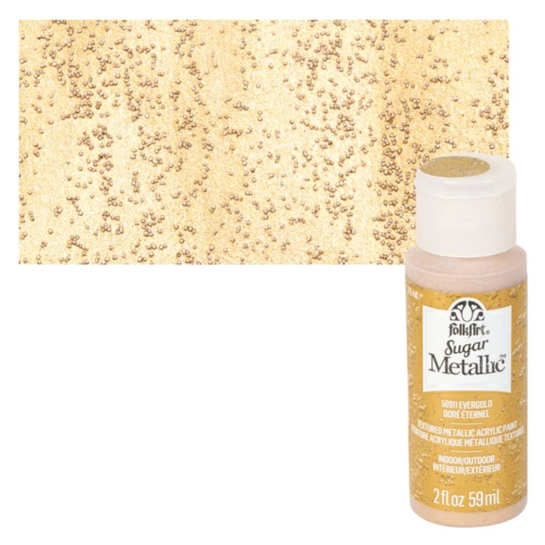 Open in modal - Plaid FolkArt Sugar Metallic Acrylic Paint - Evergold - Bottle and Swatch