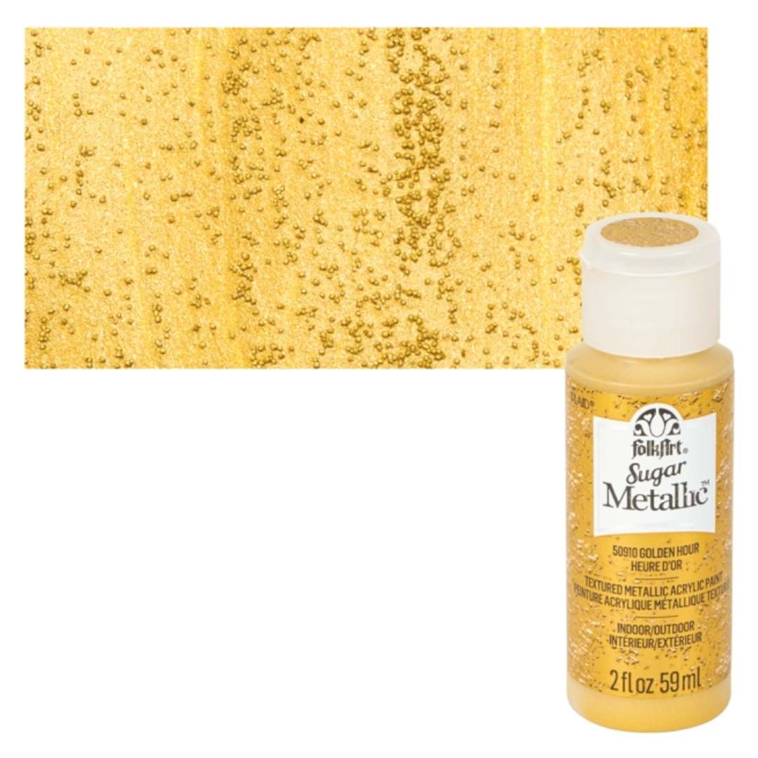 Open in modal - Plaid FolkArt Sugar Metallic Acrylic Paint - Golden Hour - Bottle and Swatch