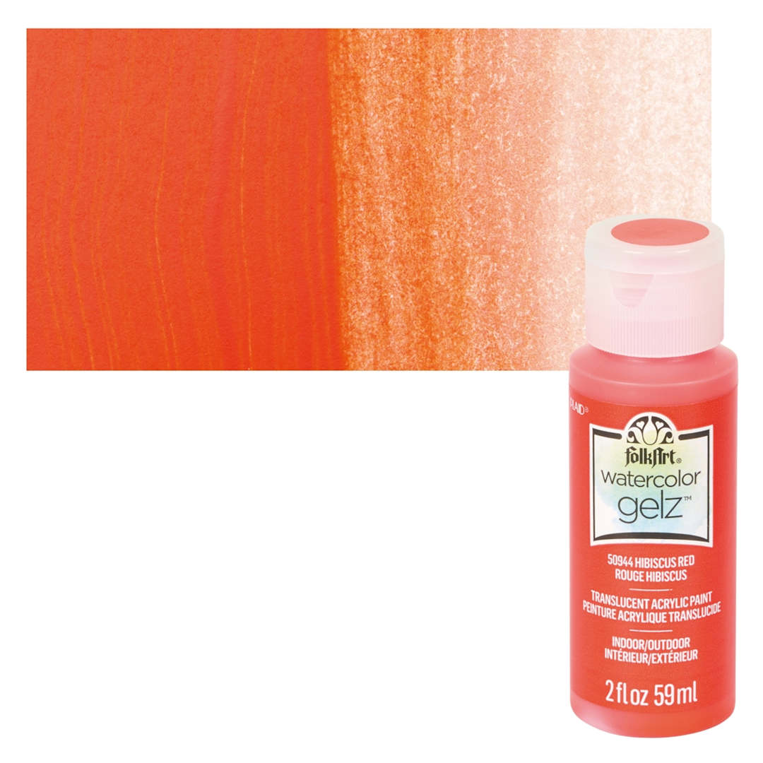 Open in modal - FolkArt Watercolor Gelz Acrylic Paint - Hibiscus Red - Bottle and Swatch