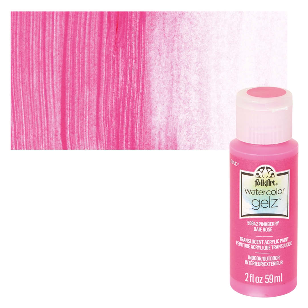 Open in modal - FolkArt Watercolor Gelz Acrylic Paint - Pinkberry - Bottle and Swatch