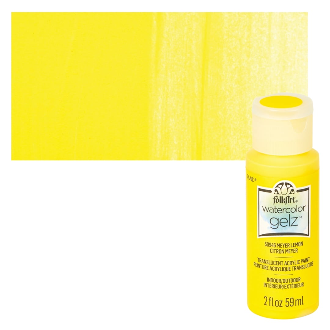 Open in modal - FolkArt Watercolor Gelz Acrylic Paint - Meyer Lemon - Bottle and Swatch