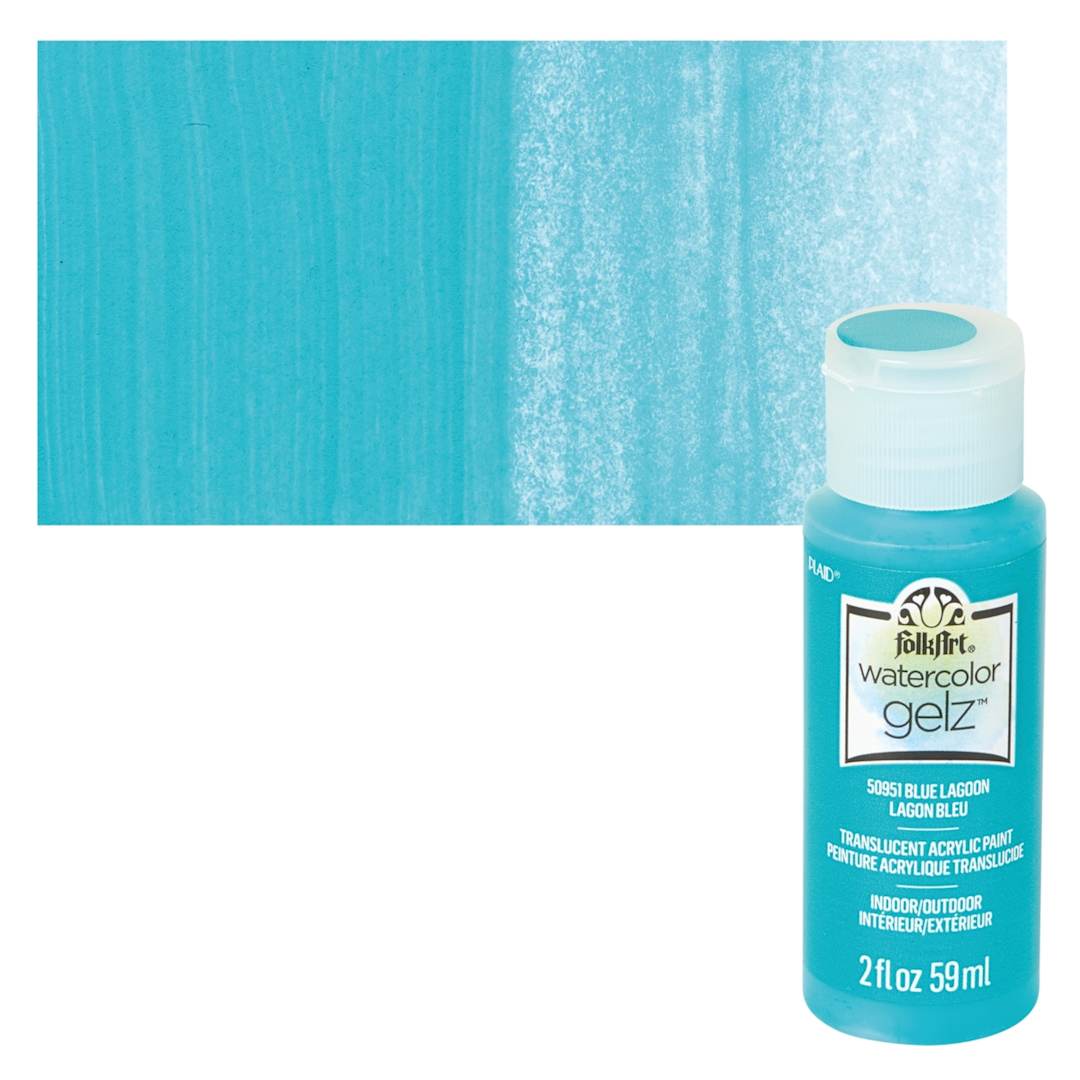 Open in modal - FolkArt Watercolor Gelz Acrylic Paint - Blue Lagoon - Bottle and Swatch