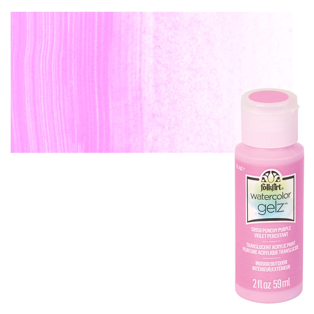 Open in modal - FolkArt Watercolor Gelz Acrylic Paint - Punchy Purple - Bottle and Swatch